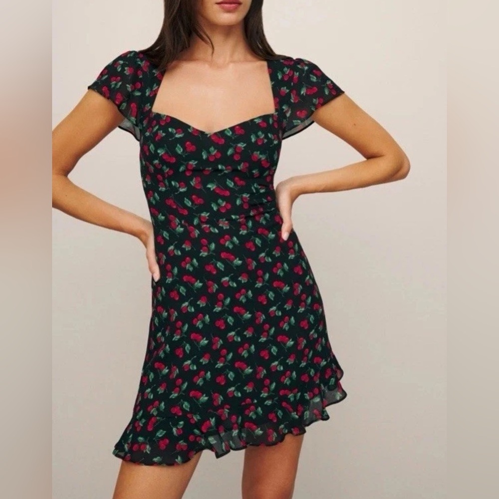Reformation Black and Red Floral Mini Dress